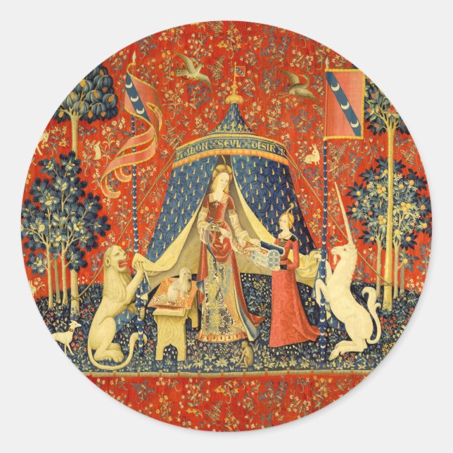 Unicorn Tapestries Lady Legend Mediaeval Classic Round Sticker (Front)