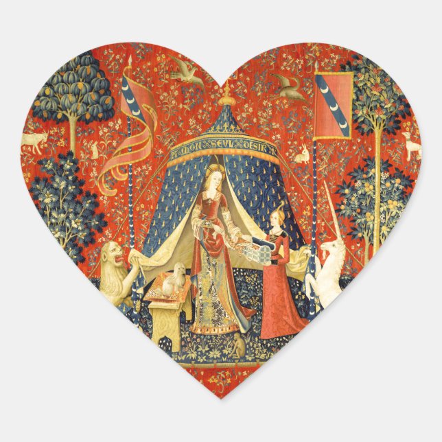 Unicorn Tapestries Lady Legend Mediaeval Heart Sticker (Front)