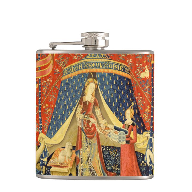 Unicorn Tapestries Lady Legend Mediaeval Hip Flask (Front)