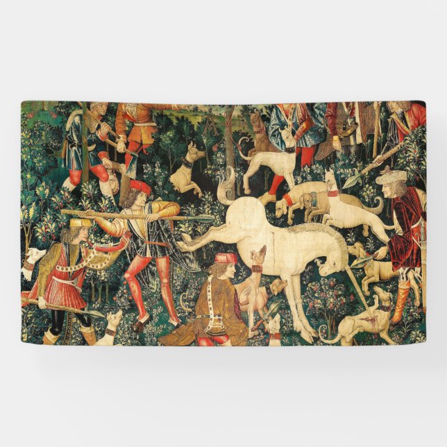 Unicorn Tapestries Mediaeval Classic Defends Hunt  Banner (Horizontal)