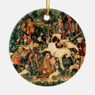 Unicorn Tapestries Mediaeval Classic Defends Hunt  Ceramic Tree Decoration
