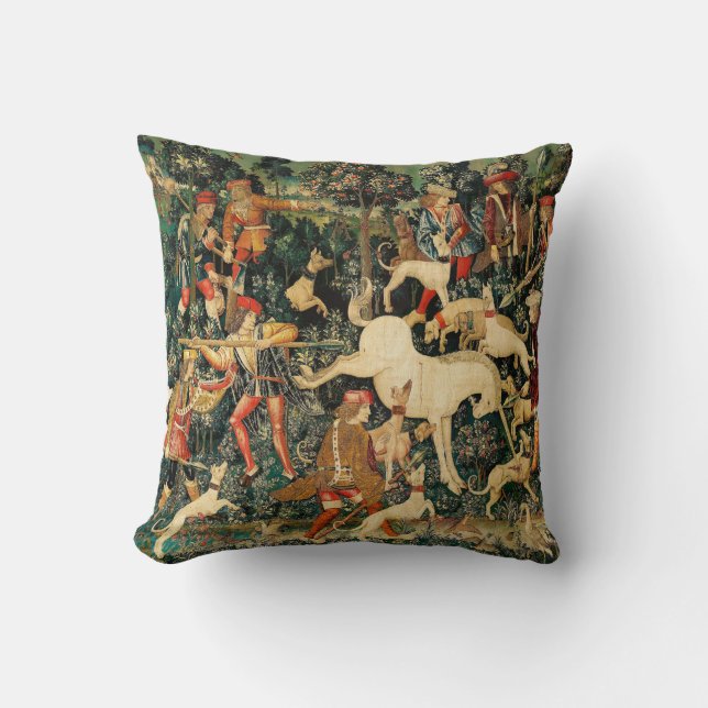 Unicorn Tapestries Mediaeval Classic Defends Hunt  Cushion (Front)