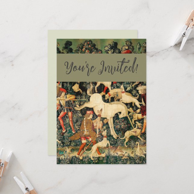 Unicorn Tapestries Mediaeval Classic Defends Hunt  Invitation (Front/Back In Situ)