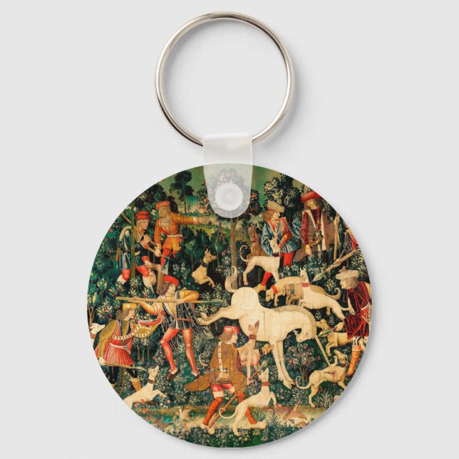 Unicorn Tapestries Mediaeval Classic Defends Hunt  Key Ring (Front)