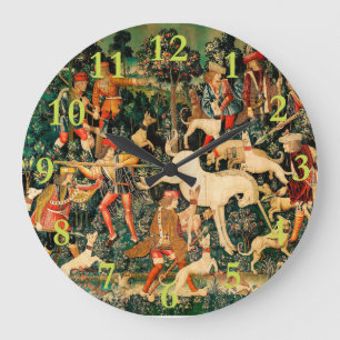 Unicorn Tapestries Mediaeval Classic Defends Hunt  Large Clock