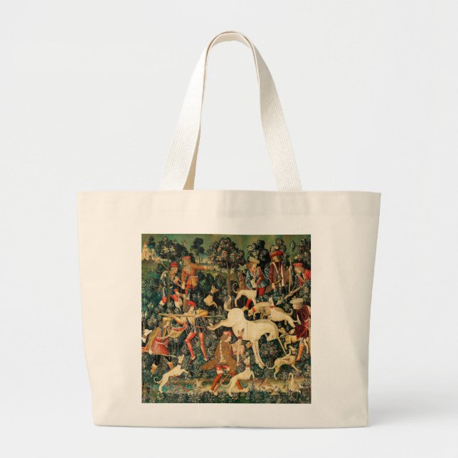 Unicorn Tapestries Mediaeval Classic Defends Hunt  Large Tote Bag (Front)