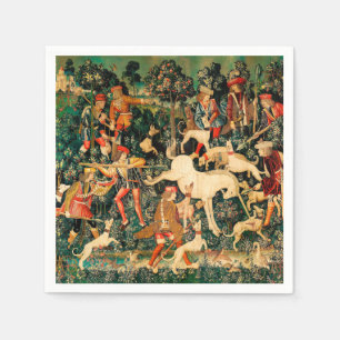 Unicorn Tapestries Mediaeval Classic Defends Hunt  Napkin