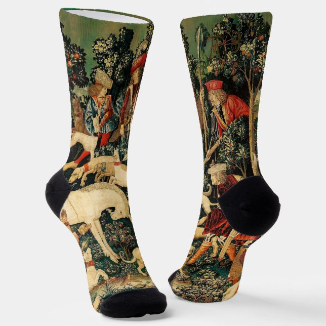 Unicorn Tapestries Mediaeval Classic Defends Hunt  Socks (Angled)