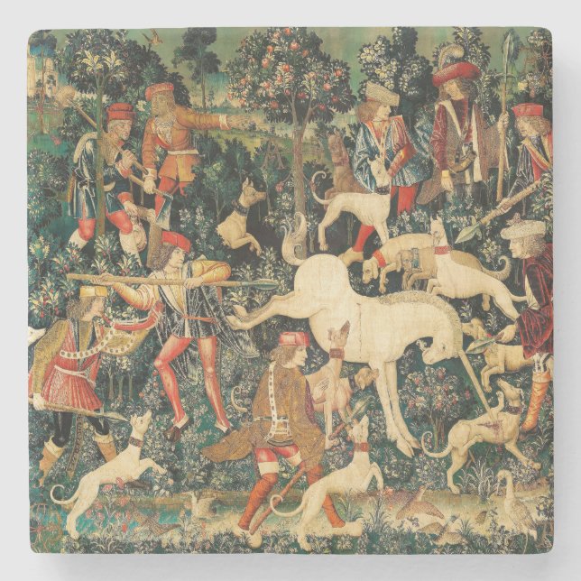 Unicorn Tapestries Mediaeval Classic Defends Hunt  Stone Coaster (Front)