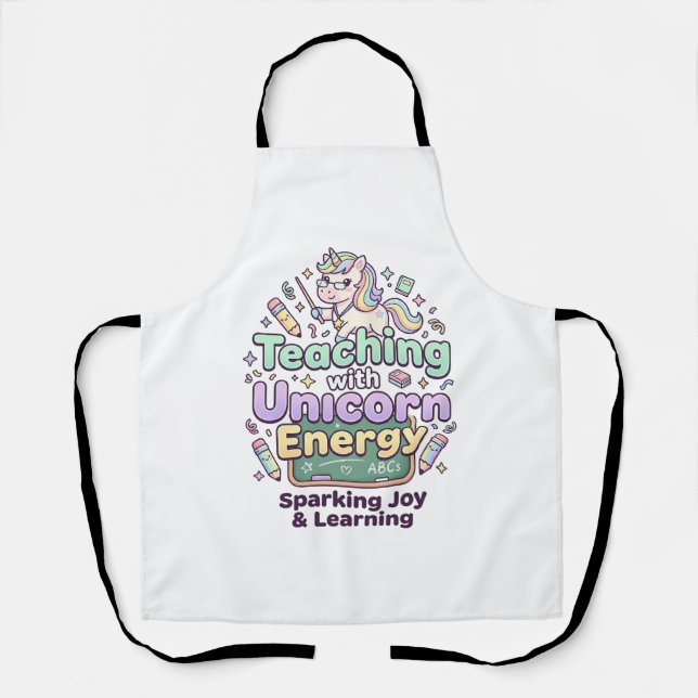 Unicorn Teaching with Unicorn Energy Bold Typograp Apron (Front)