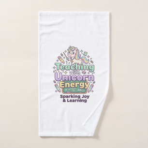 Unicorn Teaching with Unicorn Energy Bold Typograp Hand Towel