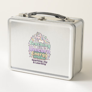 Unicorn Teaching with Unicorn Energy Bold Typograp Metal Lunch Box