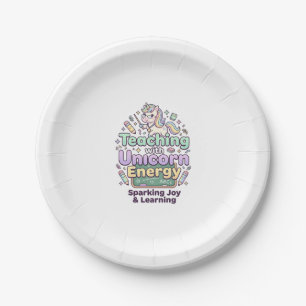 Unicorn Teaching with Unicorn Energy Bold Typograp Paper Plate