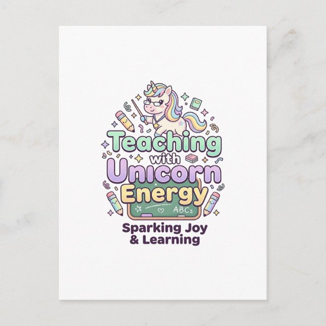 Unicorn Teaching with Unicorn Energy Bold Typograp Postcard (Front)