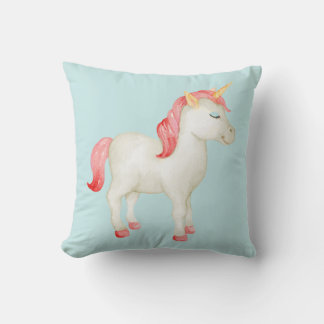 Unicorn Teal Throw Pillow