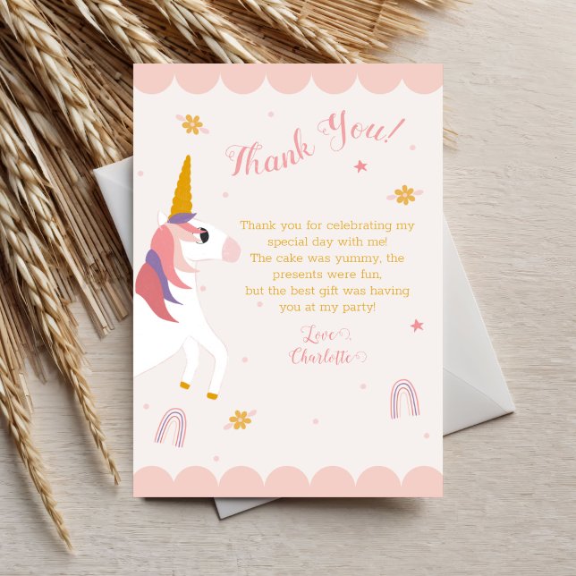 Unicorn Thank You Card Magical Pink Pastel Note (Creator Uploaded)
