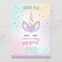 Unicorn Thank You Card Pink Gold Magical Unicorn