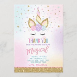 Unicorn Thank You Card Pink Gold Magical Unicorn