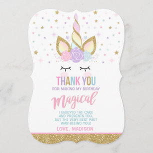 Unicorn Thank You Card Pink Gold Magical Unicorn