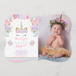 Unicorn Thank You Card Pink Gold Magical Unicorn