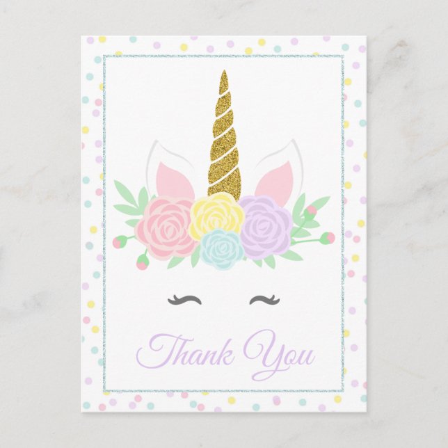 Unicorn Thank You Card Postcards (Front)