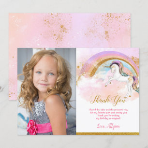 Unicorn thank you card with photo, elegant pastels