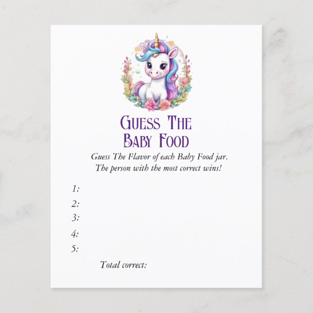 Unicorn The Baby Food Baby Shower Game (Front)