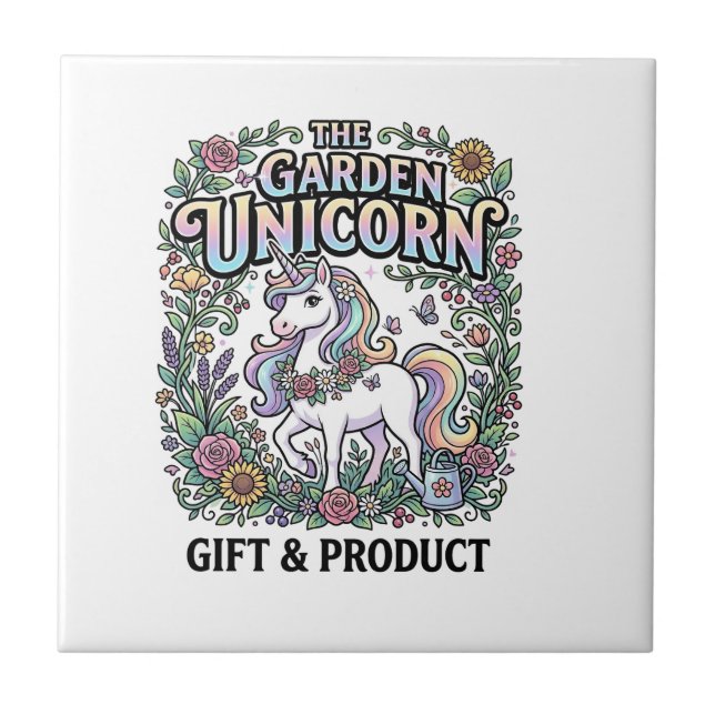 Unicorn The Garden Unicorn Commercial Vector Desig Tile (Front)