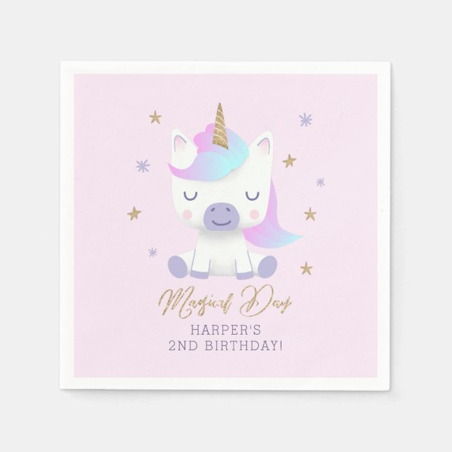 Unicorn Theme Birthday Party Napkin (Front)