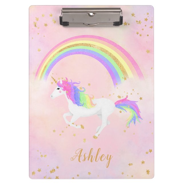 Unicorn theme clipboard | Magical Pink & Gold (Front)