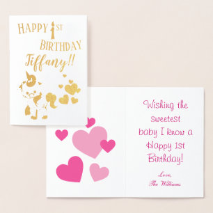 Unicorn Theme Happy 1st Birthday Foil Card