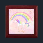 Unicorn theme jewellery box | Magical Pink & Gold<br><div class="desc">Unicorn jewlery box with magical blue,  gold glitter and rainbow colours! Text in gold with a rainbow unicorn against a soft pastel pink background.   Perfect for your unicorn lover!  Change the background colour if you like!</div>
