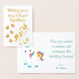 Unicorn Theme Merry Christmas Foil Card