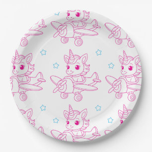 unicorn theme pink paper plate