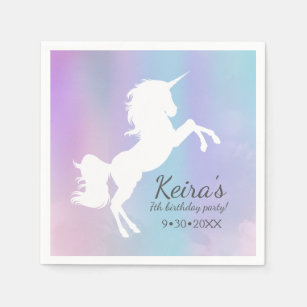 Unicorn themed, cotton candy colour, event details napkin