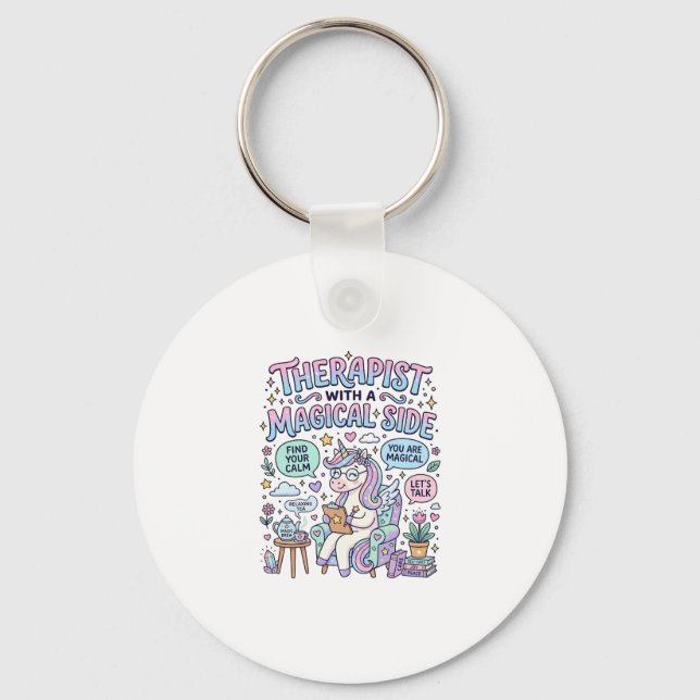 Unicorn Therapist with a Magical Side Gift Idea St Key Ring (Front)