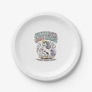 Unicorn Thunder Horn Energy Retro Style Product Gr Paper Plate