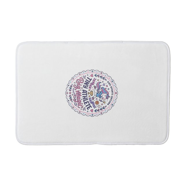 Unicorn Tiny Athlete Big Magic Playful Print on De Bath Mat (Front)