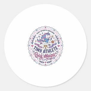 Unicorn Tiny Athlete Big Magic Playful Print on De Classic Round Sticker