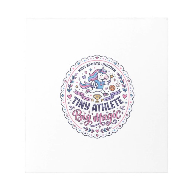 Unicorn Tiny Athlete Big Magic Playful Print on De Notepad (Front)