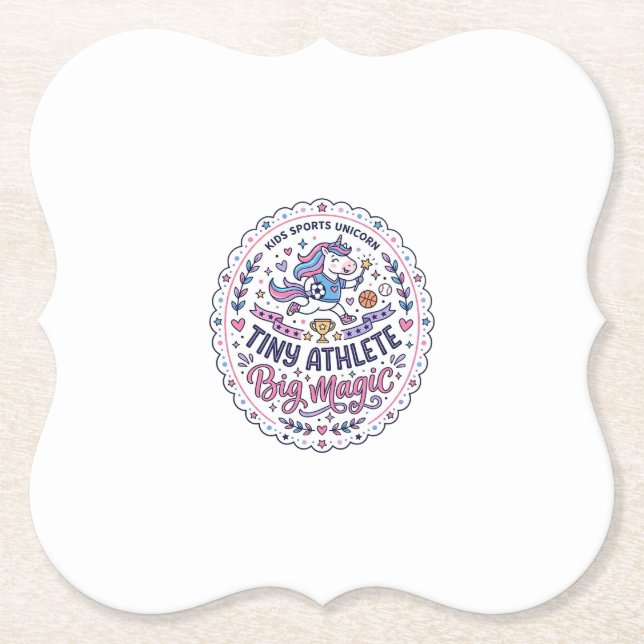 Unicorn Tiny Athlete Big Magic Playful Print on De Paper Coaster (Front)