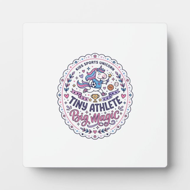 Unicorn Tiny Athlete Big Magic Playful Print on De Plaque (Front)