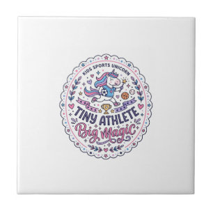 Unicorn Tiny Athlete Big Magic Playful Print on De Tile