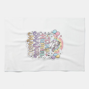 Unicorn Tiny Human Major Magic Premium Vector Vect Tea Towel