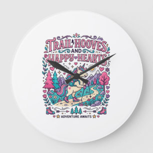 Unicorn Trail Hooves and Happy Hearts Colourful Ap Large Clock