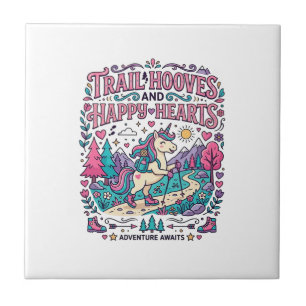 Unicorn Trail Hooves and Happy Hearts Colourful Ap Tile