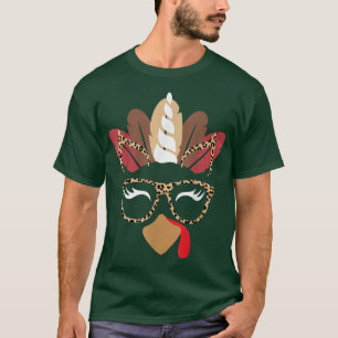 Unicorn Turkey Face Eyelashe Leopard Glasses Thank T-Shirt