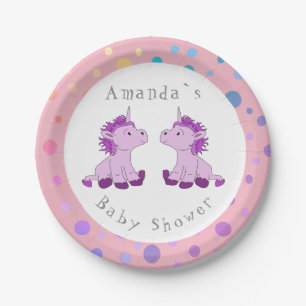 Unicorn Twin Girl Baby Shower Party Paper Plate