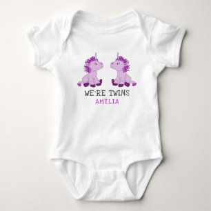 Unicorn Twin Girls Baby Bodysuit with Name