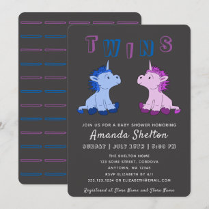 Unicorn Twins Baby Shower Invitation Card